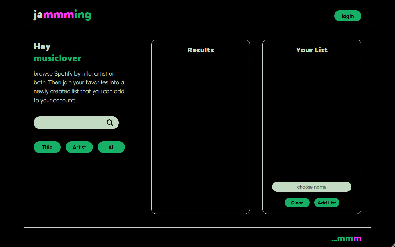 Screenshot of the project Jammming